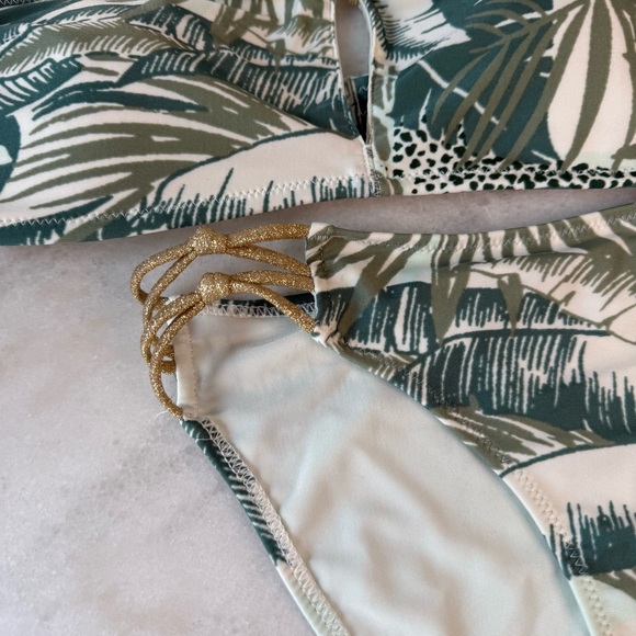 Aerie Palm Keyhole Bikini with Gold Straps Set - Picture 3 of 11